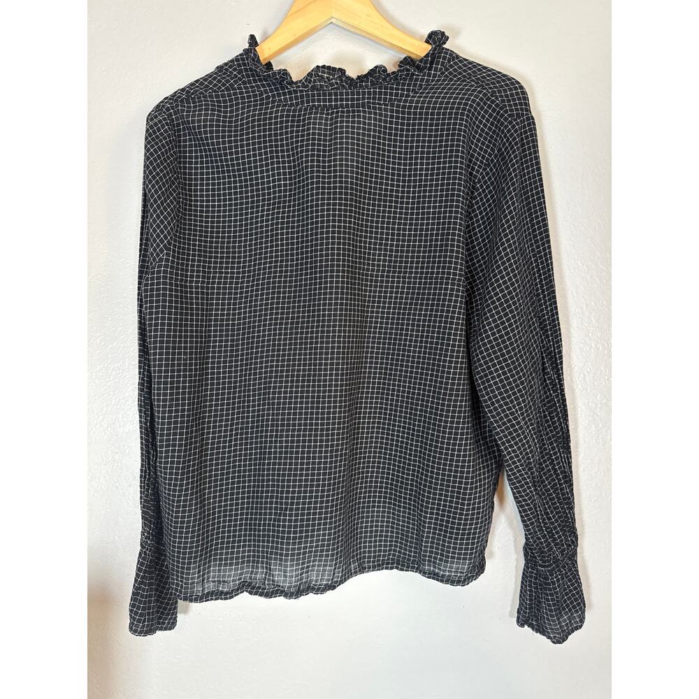 Elizabeth and James Grid Pattern Blouse Black White Medium Long Sleeve Office - Picture 6 of 9
